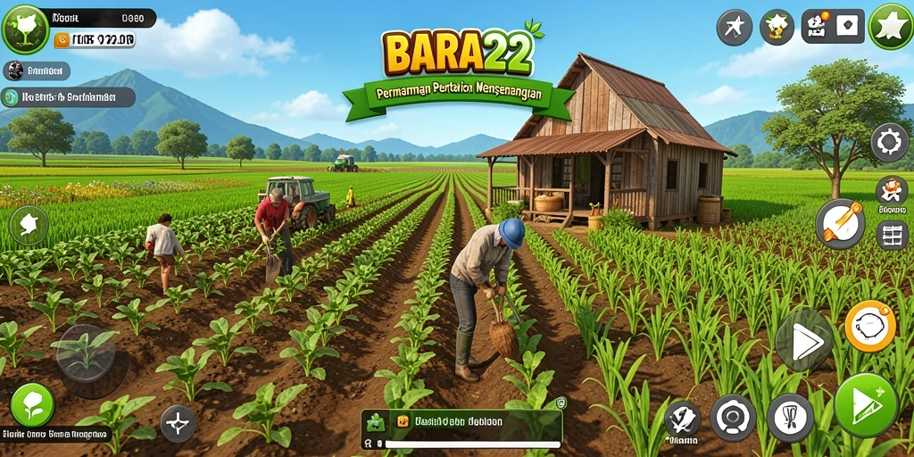 Tampilan gameplay BARA22 saat menanam dan memanen tanaman.