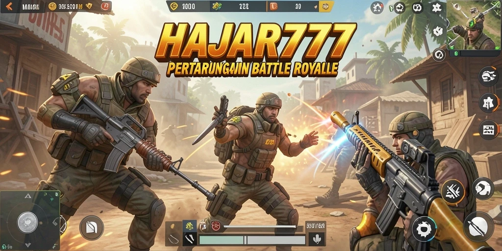 Gameplay seru dalam HAJAR777 dengan pertarungan Battle Royale.