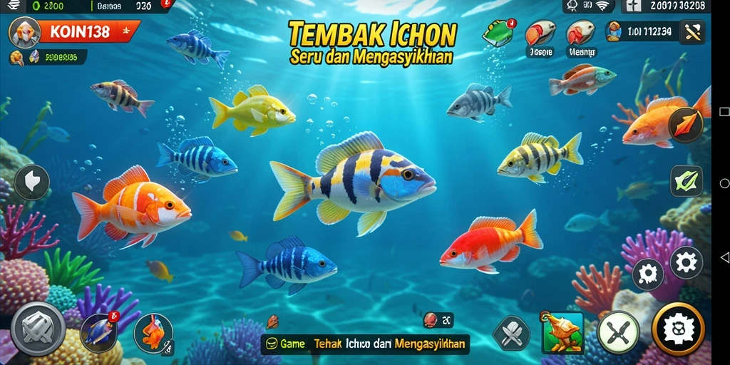 Tampilan gameplay seru KOIN138 saat menembak ikan.