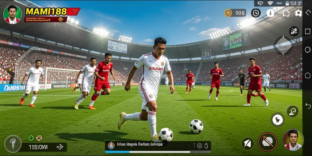Screenshot utama MAMI188 menampilkan aksi seru pertandingan sepak bola.