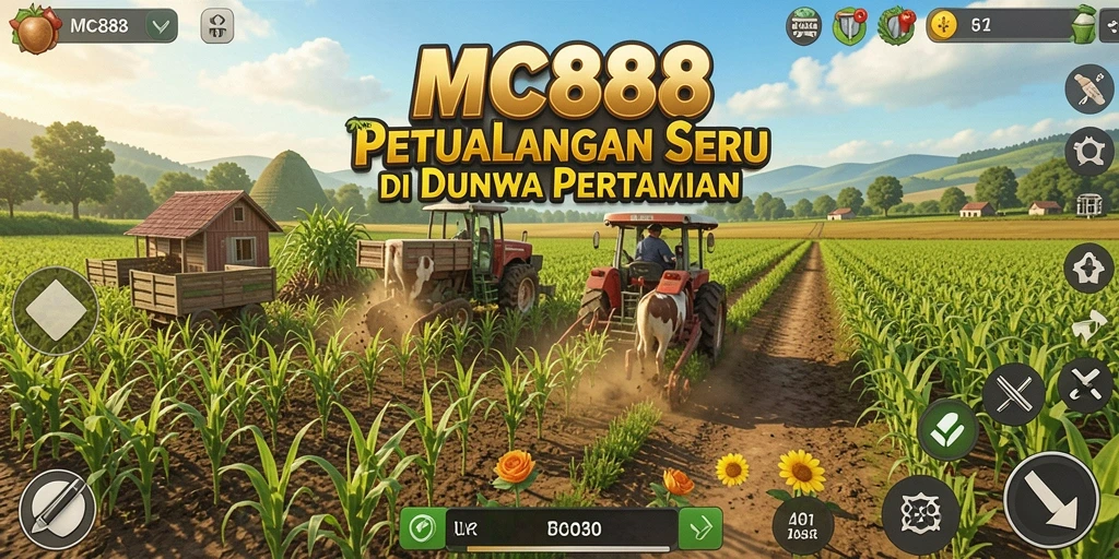 Screenshot gameplay MC888 menampilkan petani yang sedang merawat tanaman.